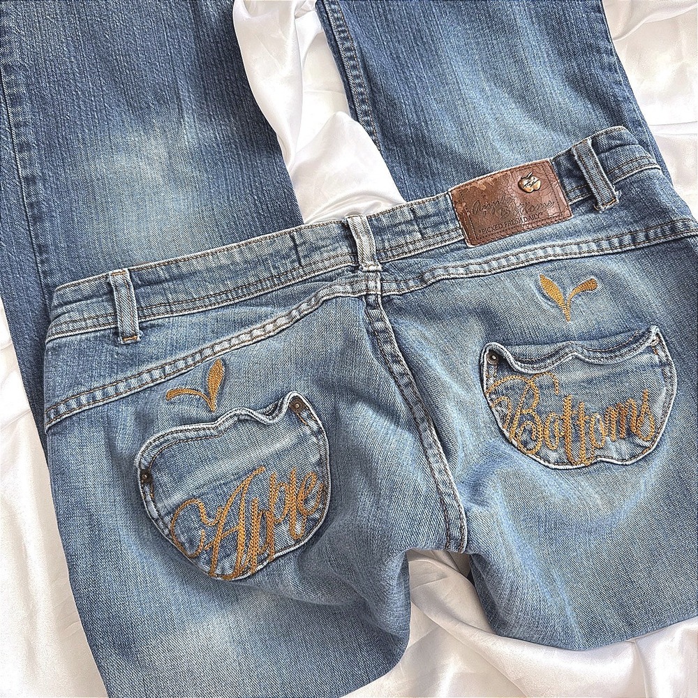 Apple Bottoms Y2K Embroidered Pocket Raw Hem Jeans Medium Wash Size 11/12